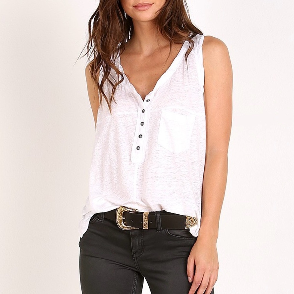 Free People Traveler Loose Lightweight Button Front Tank Top White Size Small S